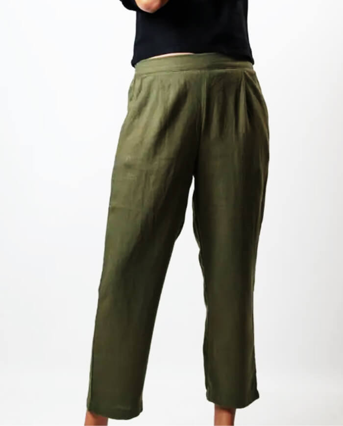 THE BATISTE LINEN ANKLE PANT – JUNGLE GREEN