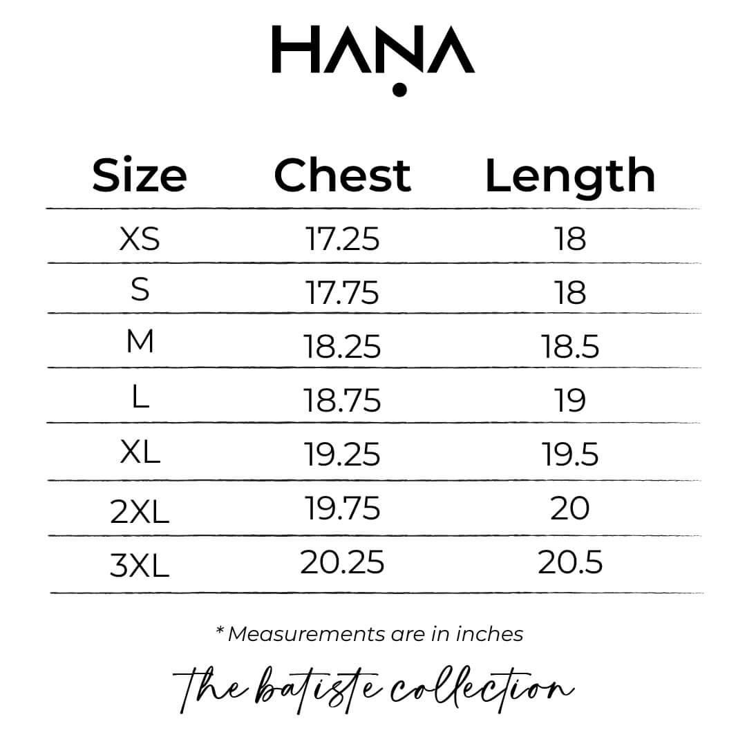 HANA Size Chart_The Batiste Ladies Top