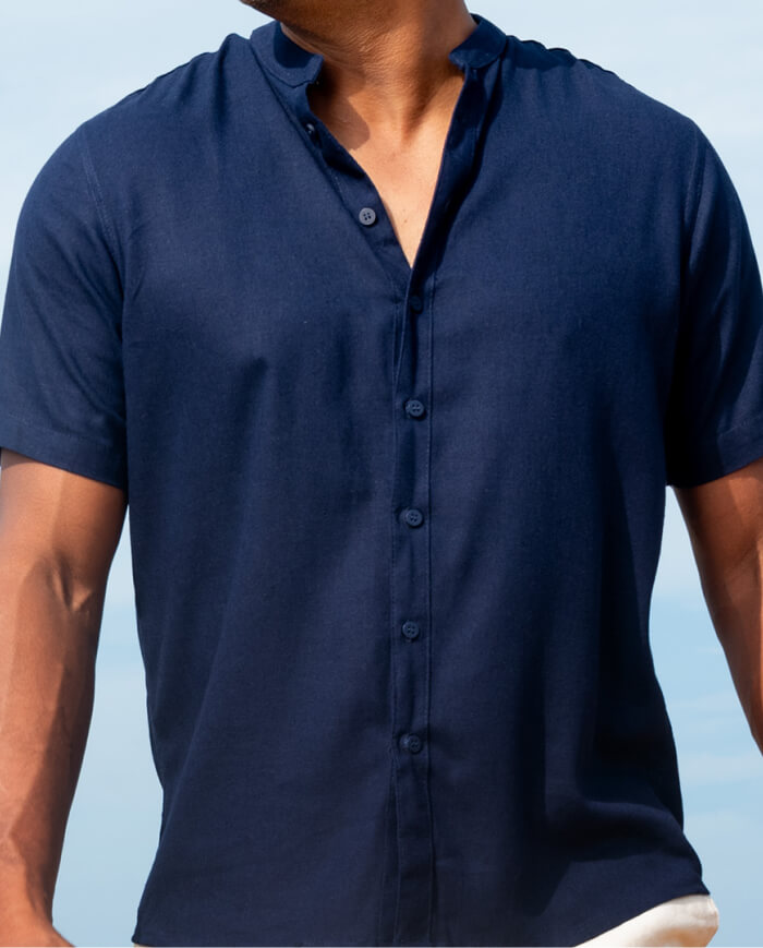 Mandara Linen Short Sleeve Shirt - Navy Blue