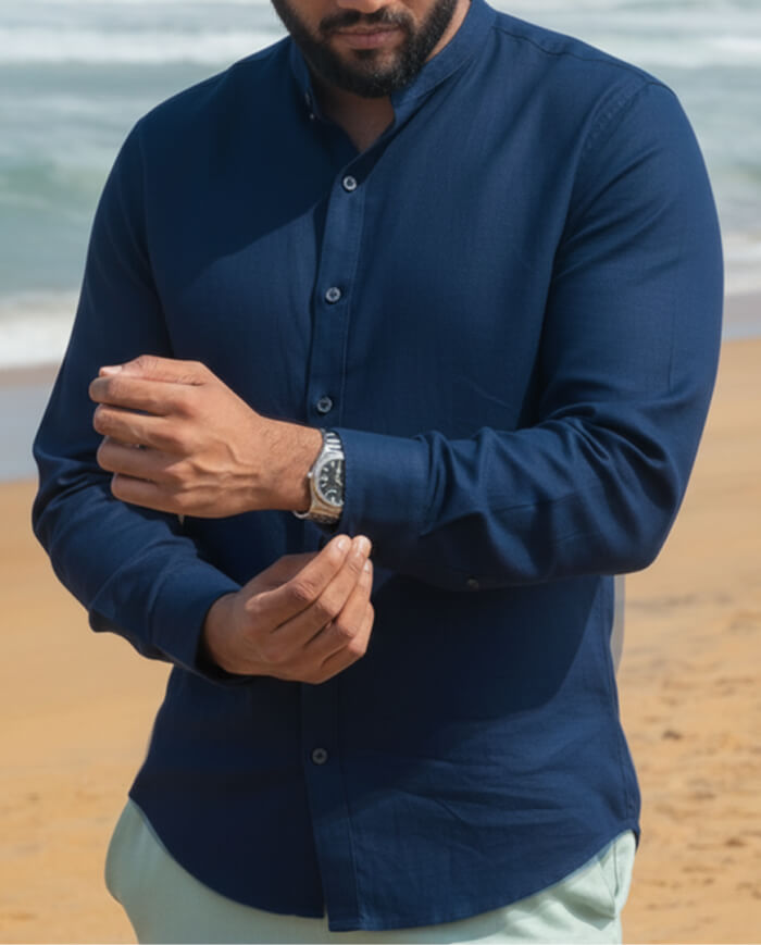 The Nomad 2.0 Linen Long Sleeve Shirt - Navy Blue