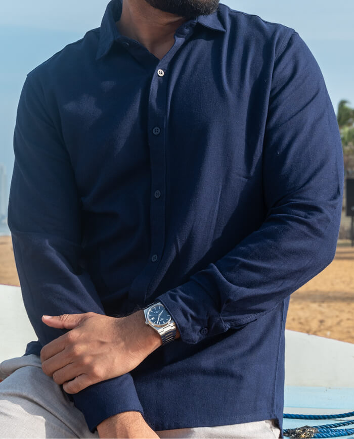 Voyegar 2.0 Linen Long Sleeve Shirt - Navy Blue