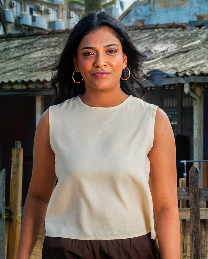 The Marina Linen Top - Beige