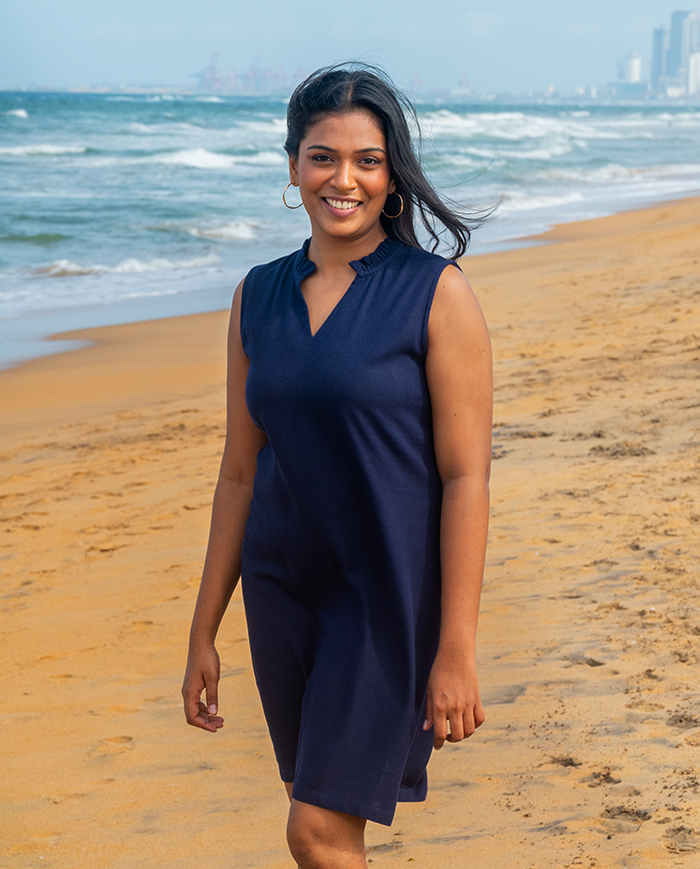 The Pelagia Linen Dress - Navy Blue