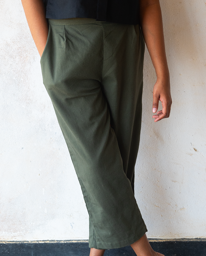 The Sienna Linen Pant - Dark green